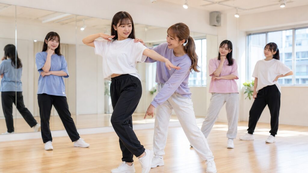 札幌のK-POPダンススクールで講師から丁寧に指導を受ける初心者