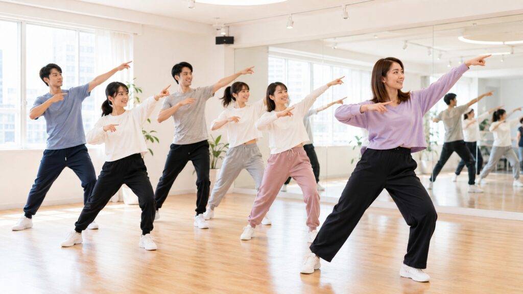 札幌のダンスレッスンでフラッシュモブの動きを練習
