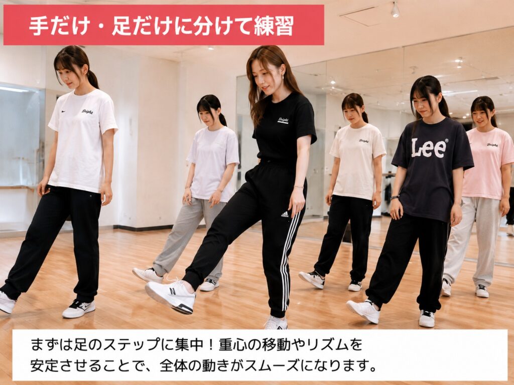 K-POPダンスの足のステップを練習する初心者